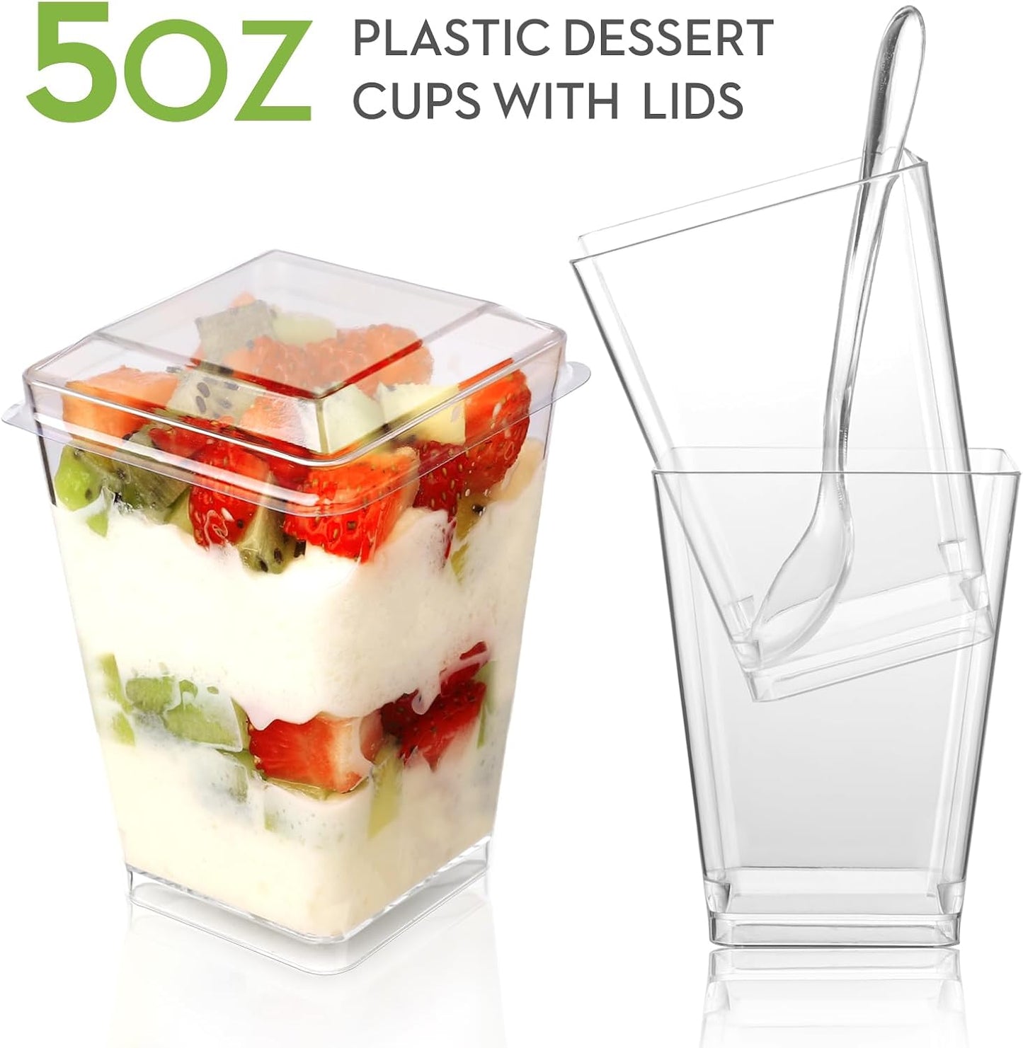 5 oz 60Pcs Plastic Dessert Cups With Lids and Spoons, Yogurt Parfait Appetizer Cups for Party, Mini Dessert Shooters for Pudding and Fruit