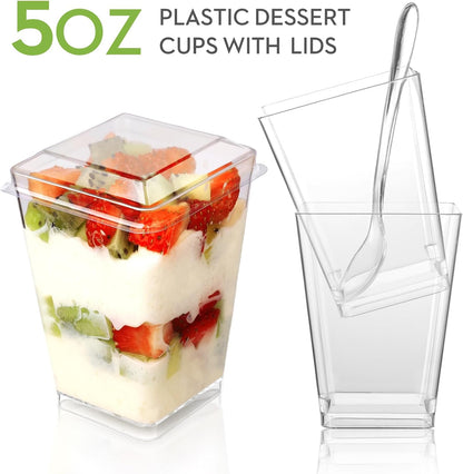 5 oz 60Pcs Plastic Dessert Cups With Lids and Spoons, Yogurt Parfait Appetizer Cups for Party, Mini Dessert Shooters for Pudding and Fruit