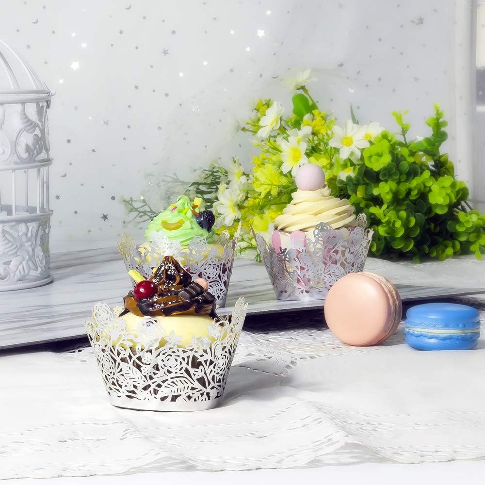 YOZATIA 60pcs Black Rose Lace Cupcake Wrappers Holders, Laser Cut Cupcake Liners Decorative Liners for Wedding Party Birthday Cake Decoration Supplies
