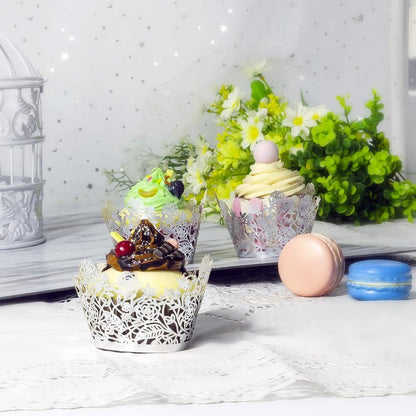 YOZATIA 60pcs Black Rose Lace Cupcake Wrappers Holders, Laser Cut Cupcake Liners Decorative Liners for Wedding Party Birthday Cake Decoration Supplies
