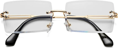 Rectangle Sunglasses for Men/Women Small Rimless Square Shade Eyewear