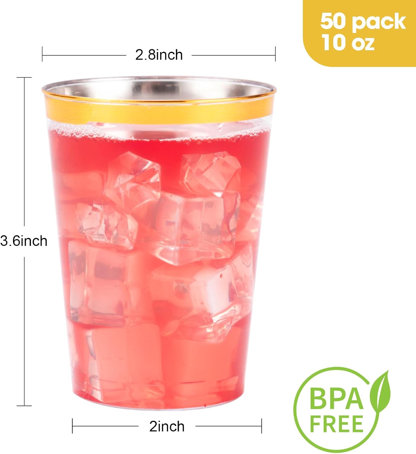 Goodluck 100PCS 9oz Gold Plastic Cups for Party, Disposable Gold Rim Cups, Plastic Cocktail Glasses for Wedding Thanksgiving, Christmas, and Parties