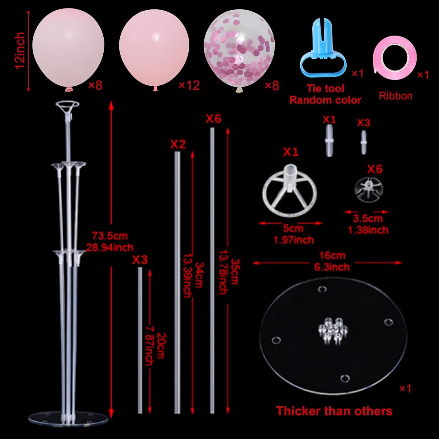 4 Sets Balloon Stand Kits, Balloon Sticks Holder with Base for Table Light Pink Party Decorations for girl Birthday Wedding Graduation Party Gender Reveal Baby Shower Graduation Decorations 2026