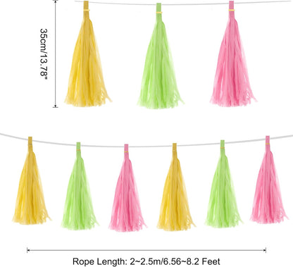 MECCANIXITY 15Pcs Light Blue Tassel Garland Banner with Rope Tissue Paper Tassels Party DIY Kits for Anniversary Wedding Birthday Party