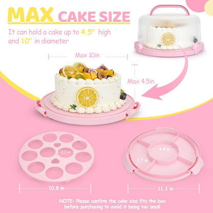 Cake Carrier with Lid and Handle, Ohuhu BPA-Free Cake Containers Cake Holder for 10 inch Cake with 2 Handle Cupcake Carrier - Plastic Cover Two Sided Base for Transport Pie Nut Fruit Mothers Day Gifts