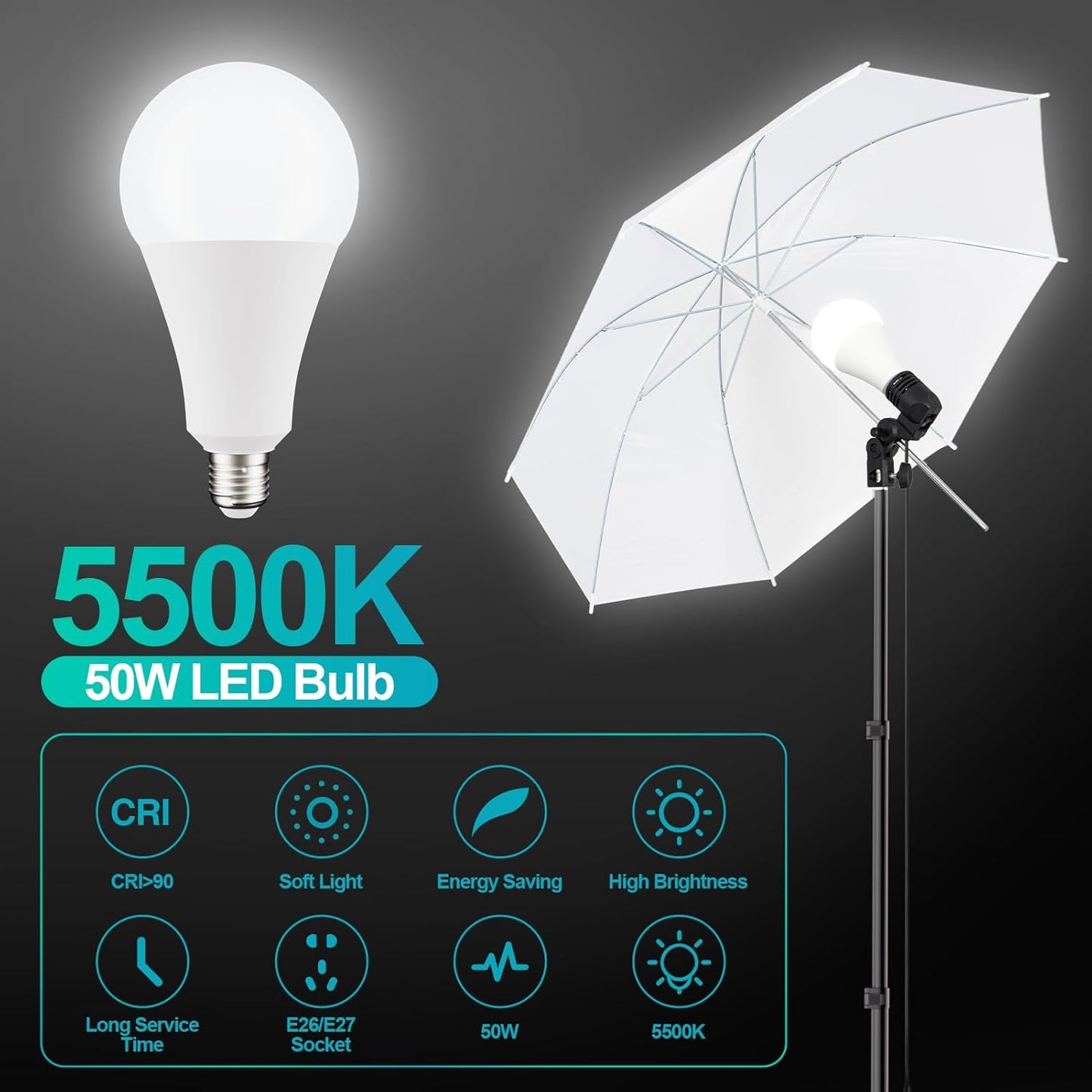 EMART 8.5 x 10 ft Backdrop Support System, Professional Photography Lighting Kit with 5500K 50W LED, 6 * 9ft Backdrop *3, Reflector,Umbrellas&Softbox Lighting Kit for Studio, Portrait, Video Shooting