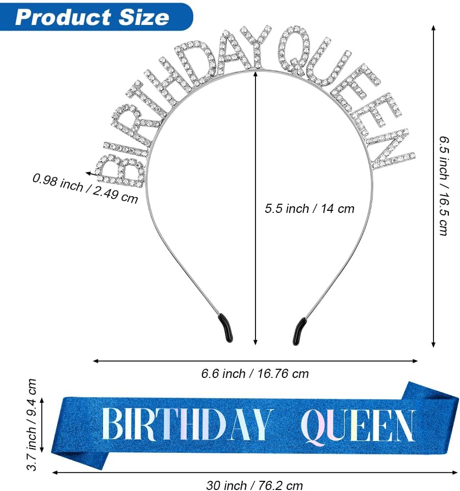 Birthday Sash & Crown for Women - Tiara Headband, Girls' Decorations Accessories