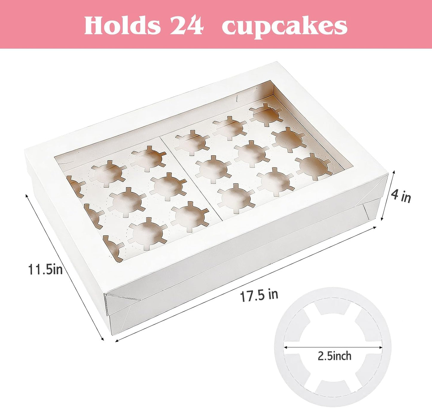 TOMNK 20pcs Cupcake Boxes, Cupcake Boxes 12 Count, 13x10x3.5 Inch White Containers Bakery Holders with Windows and Inserts to Fit Muffins, Cookies