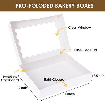 Moretoes 40pcs Cookie Boxes, 14x10x2.5 Inch Auto-Popup Bakery Boxes with Window, for Donuts, Pies, Cakes, Muffins, and Pastries