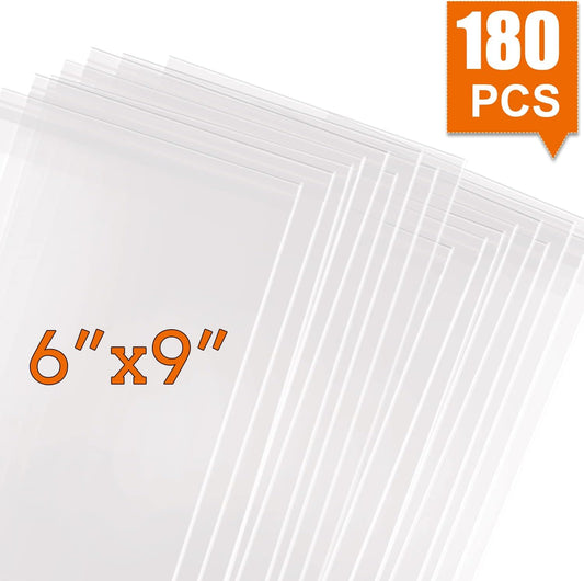 300 PCS Clear Flat Cellophane Treat Bags with 3x5",4x6",5x7",6x9",2x10",5x11",Treat Bags with Ties are Good for Pretzel Rods,Bakery, Cookies, Candies,Dessert.