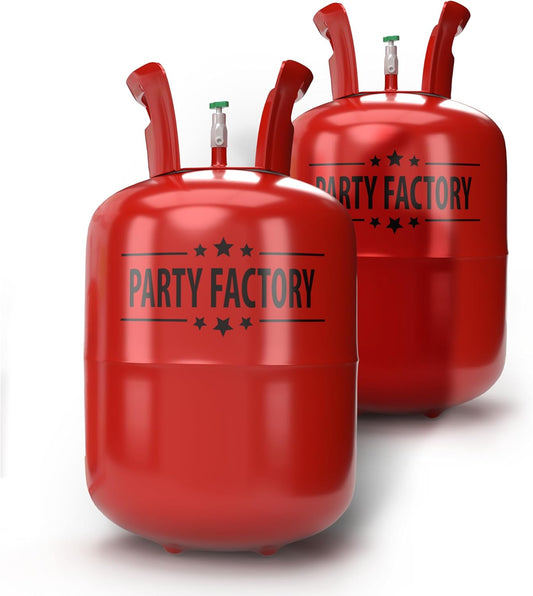 Party Factory – Helium Tank - 2x 400 liters for up to 100 assorted balloons (latex, LED & foil) – Party birthday decoration disposable gas cylinder – bendable filling valve – For decorative occasions