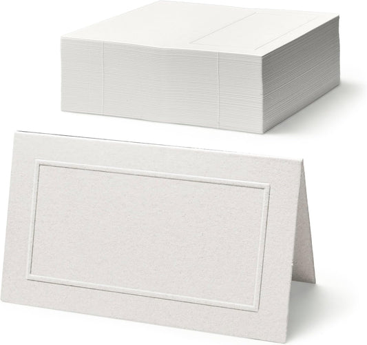 Place Cards for Wedding, 100-Pack Blank Tent Cards with Raised Borders, Seating Placecards for Dinner Parties and Banquets, Table Setting Name and Food Labels for Buffet, Embossed Elegance