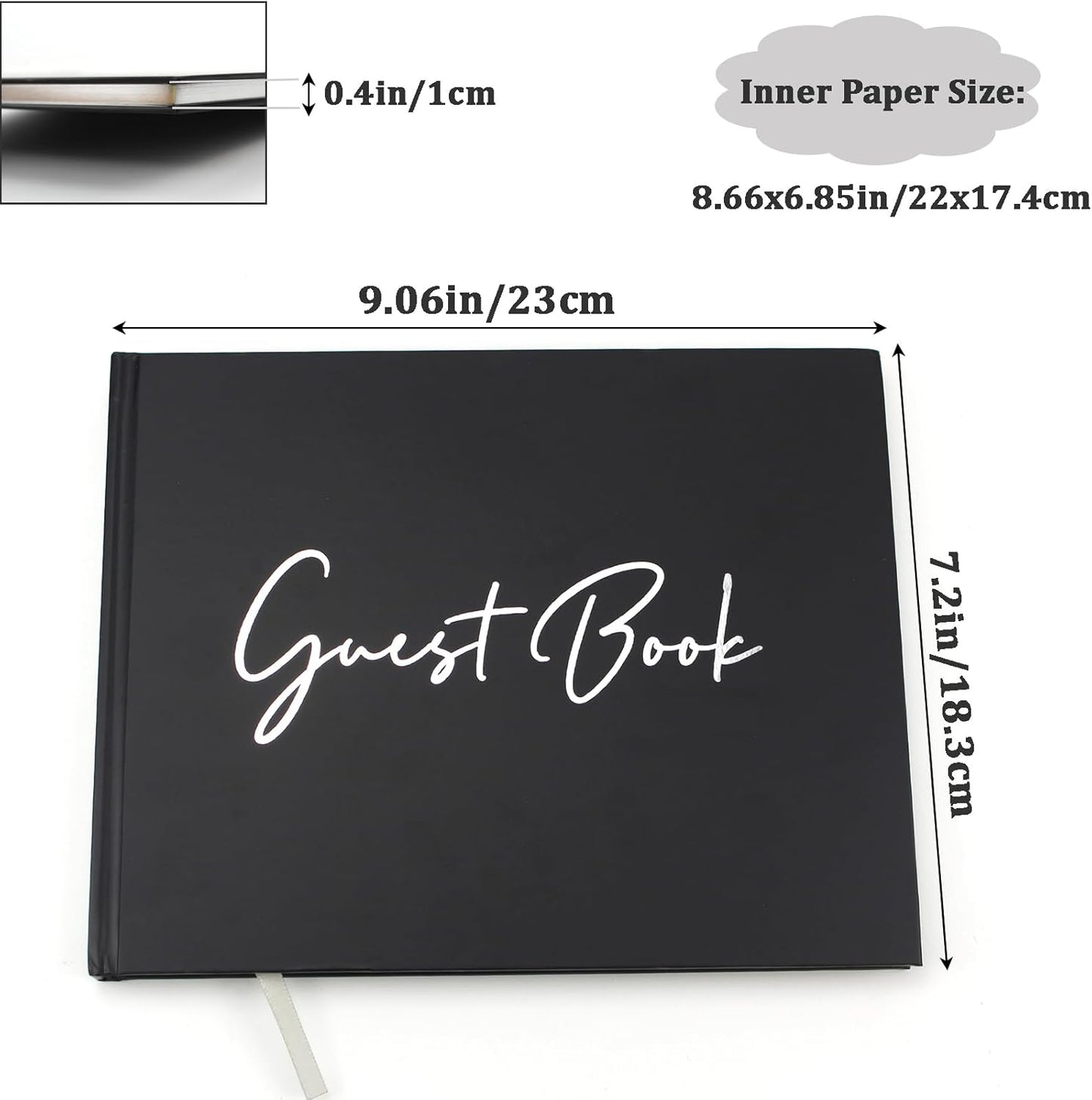 Amonk Premium Black Guest Book for Graduation Party, Weddings, Baby Showers & Special Events - Hardcover Sign in Funeral Memory Book with 100 Lined/Blank Pages & Gold Gilded Edges (9"x7")