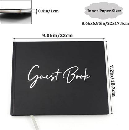 Amonk Premium Black Guest Book for Graduation Party, Weddings, Baby Showers & Special Events - Hardcover Sign in Funeral Memory Book with 100 Lined/Blank Pages & Gold Gilded Edges (9"x7")