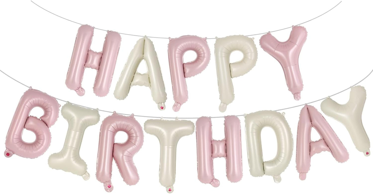 Happy Birthday Balloons Banner, Foil Balloon Personalized Name Letters Balloons Sign Birthday Party Decorations for Women Men Boys Girls Cream