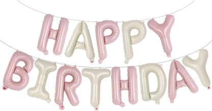 Happy Birthday Balloons Banner, Foil Balloon Personalized Name Letters Balloons Sign Birthday Party Decorations for Women Men Boys Girls Cream