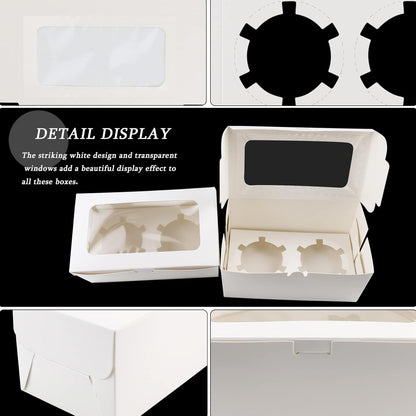 30 Pack White Paper Cupcake Boxes with 2 Cavity Cookie Gift Boxes with Clear Window 2 Treat Holder Cupcake Containers Bakery Cake Box for Birthday Party Holiday Bakery Supplies