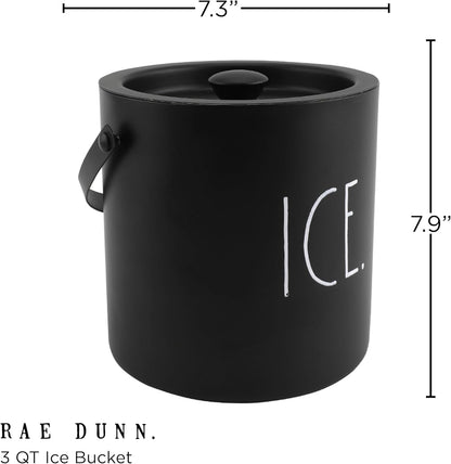 Rae Dunn Ice Bucket with Scoop - Stainless Steel Bucket with Handle, Lid and Ice Scooper - 4 Qt. Storage Bin for Ice Cubes for Bars, Parties, Backyard Barbeques, Picnics, and Camping (Sage)