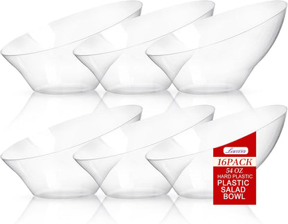 Liacere 54 OZ Clear Plastic Serving Bowls - 16PCS Angled Serving Bowls - Disposable Bowl for Candy Chip - Party Table Salad and Fruit，Can be Used Weddings and Gatherings＆ New Year