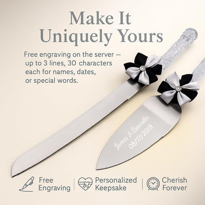 GIFTS INFINITY Personalized Wedding Cake Knife and Server Set with Engraving – Cake Cutting Utensil Set, Keepsake Gift for Wedding, Anniversary, Reception, Birthday & Other Occasions (CH-101WB)