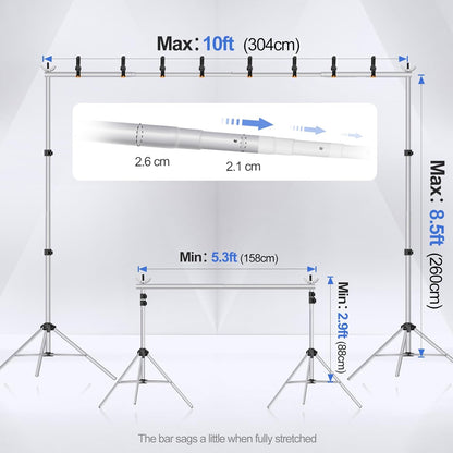 EMART Backdrop Stand 10x7ft(WxH) Photo Studio Adjustable Background Stand Support kit with 2 Crossbars, 8 Clamps, 2 Sandbags and Carry Bag for Parties, Events Decoration, Wedding, Photography -White