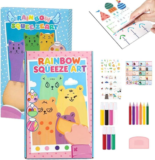 2 PCS Rainbow Squeeze Art Kit, 2026 Upgrade Creative Rainbow Scratch Art Postcard Set, Magic Dot Scratch Paper Squeegee Painting Kit, Scratch Arts & Crafts Party Favors DIY Birthday Gifts (B+C)