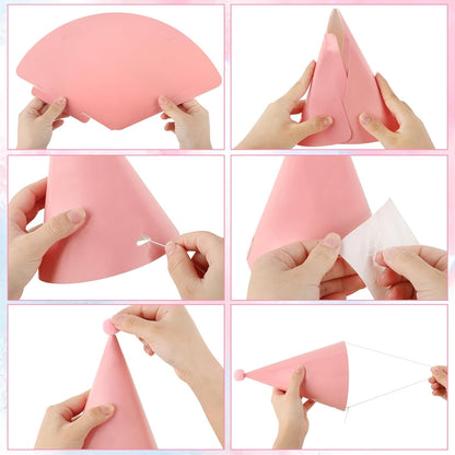 Hooqict 10 PCS Pastel Party Hats for Kids and Adults Birthday Party Cone Hats with Pom Poms Headwear for Boys Girls Stuffed Animals Pastel Rainbow Birthday Party Decorations