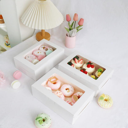 30 Pcs Cupcake Boxes with Clear Window, 9.4'' X6.3'' X3'', Food Grade Materials, Easy Assembly - Containers for Muffins, Cookies, Candies, and Bakeries