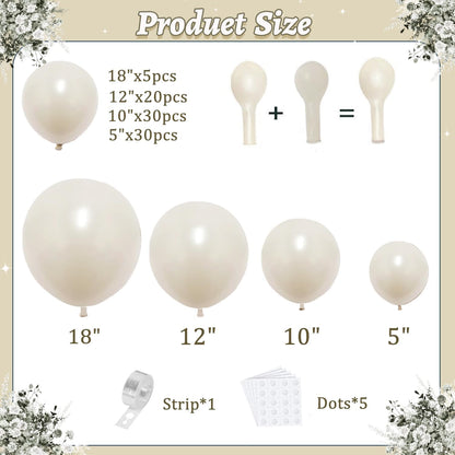 Pearl White Balloon Arch Kit,Double Stuffed Pastel White Cream Ivory Balloons Garland Kit Different Sizes 18/12/10/5 inch White Latex Balloon for Wedding Birthday Bridal Shower Party Decorations