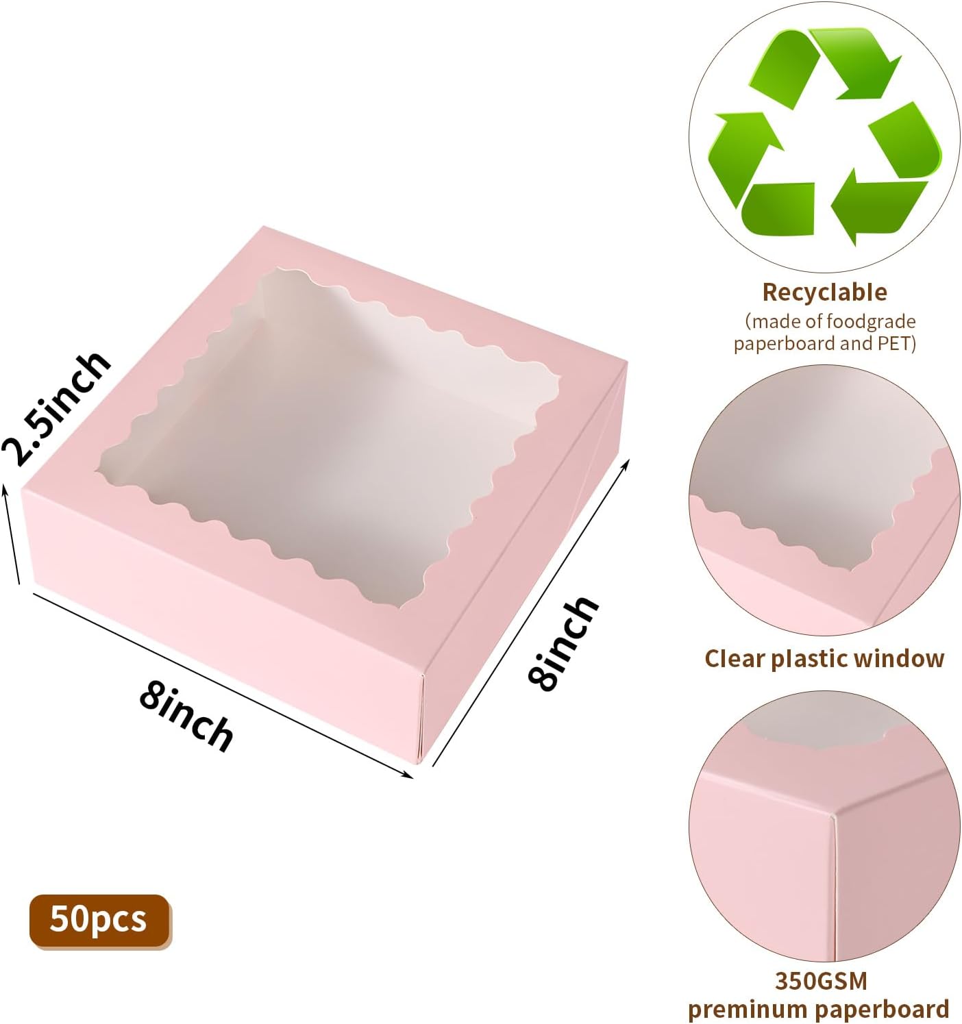 24 pcs12x12x3 Inch Bakery Boxes with Window, White 12 inch Cake Pastry large Pie Cookie Box for Dessert,strawberry,Chocolates Boxes