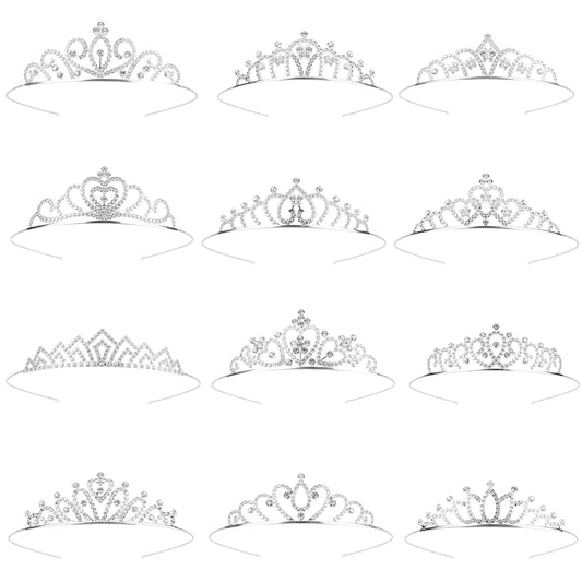Tiaras for Women 12PCS Sparkly Rhinestone Princess Crown Headband Cute Small Tiara for Adult Women Crown Headbands Set for Birthday Party Costume Wedding Halloween