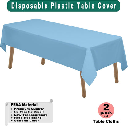 PARTY ULYJA White Plastic Tablecloths 2 Pack Disposable Table Covers 54 x 108 Inch Bridal Shower PEVA Vinyl Table Cloths for Picnic Birthday Wedding Banquet Parties 8 ft Rectangle Table Use