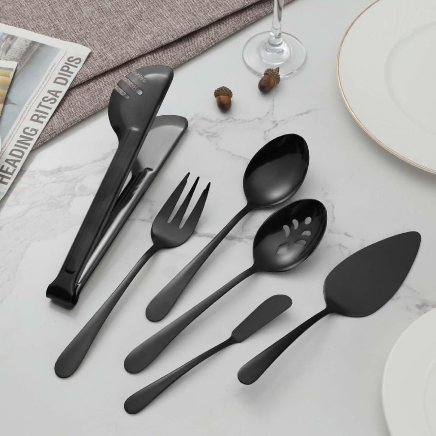 BEWOS Serving Utensils, 20-Piece Large Serving set, Serving Spoons, Slotted Spoons, Serving Tongs & Forks, Cake Server, Butter Knife, Stainless Steel Serving Utensils Set for Parties, Dishwasher Safe