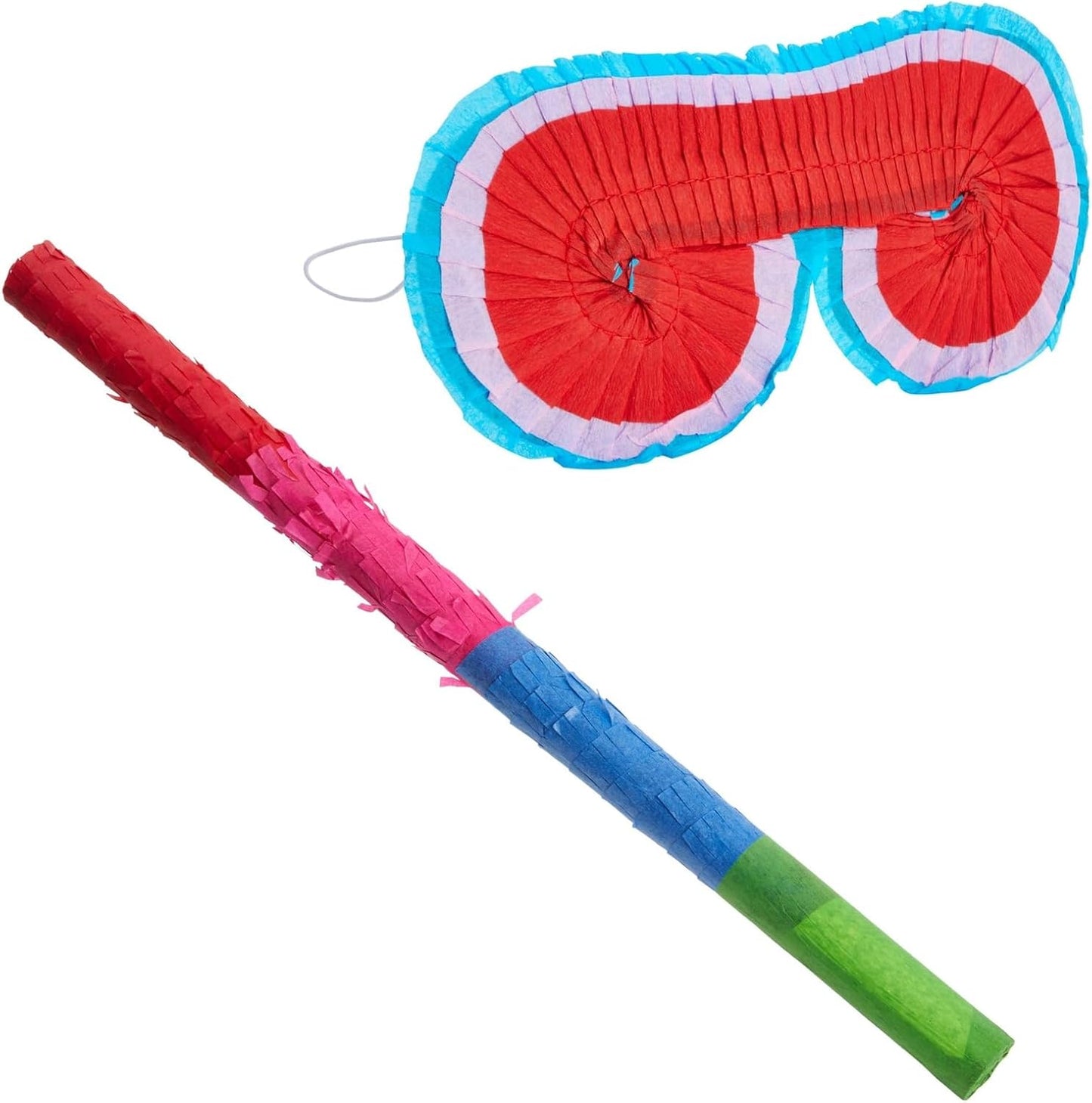 Juvale Small Pinata Stick & Blindfold Set - Vibrant Party Game - Lightweight Durable Decorations - Adjustable Elastic Blindfold for Adult Party Decorations - 2 Piece