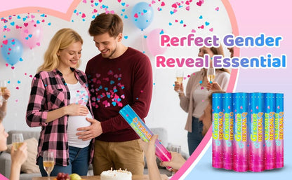 Gender Reveal Confetti Cannons – 6 Pack (3 Blue & 3 Pink) – Baby Gender Reveal Cannon Kit with Heart-Shaped Confetti – Easy Twist Party Poppers for Boy or Girl Baby Reveal Decorations