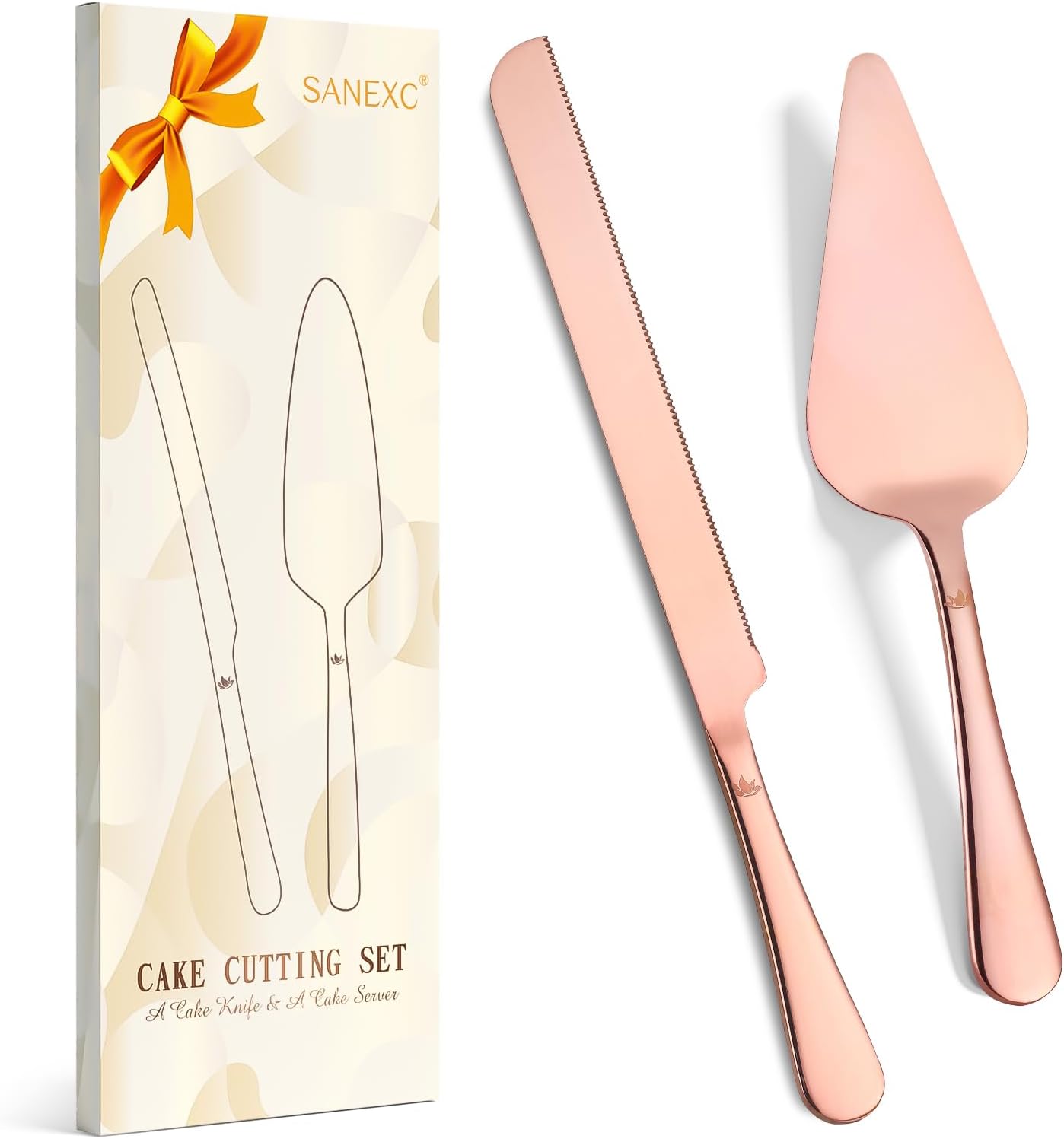 SANEXC Cake Cutting Set for Wedding - Extended Cake Knife And Server Set Thickened Stainless Steel Cake Cutter and Pie Spatula Great for Birthday Anniversary Christmas Gift Silver 2 Pcs