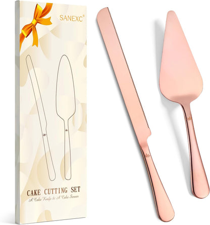 SANEXC Cake Cutting Set for Wedding - Extended Cake Knife And Server Set Thickened Stainless Steel Cake Cutter and Pie Spatula Great for Birthday Anniversary Christmas Gift Silver 2 Pcs
