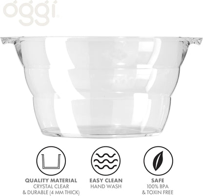 OGGI Acrylic Oval Party Tub - Clear Beverage Cooler w/Handles, Wine Cooler, Beer Chiller, Ideal Party Tubs for Drinks, Use Ice Tub for Indoor or Outdoor Bars, 18.5" x 11"