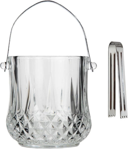 Lily's Home 1000ml -4.62" L x 4.62" W x 8.5" H - Glass Ice Bucket with Handle and Stainless Steel Tongs, Sparkling Ice Buckets, for Party,Wine Home Bar, Beer, Champagne, Cocktail Bar, Mini & Portable