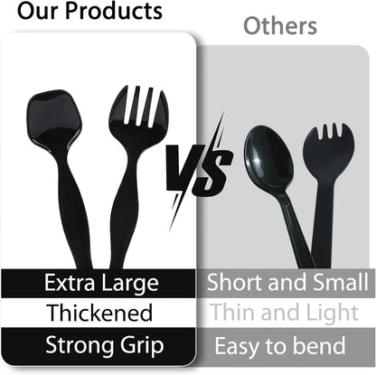 75 Pcs Plastic Serving Utensils, Disposable Black Heavy Duty Serving Spoons, Forks, and Tongs for Parties, Buffets, Banquets, Weddings, Birthdays, and Daily Use