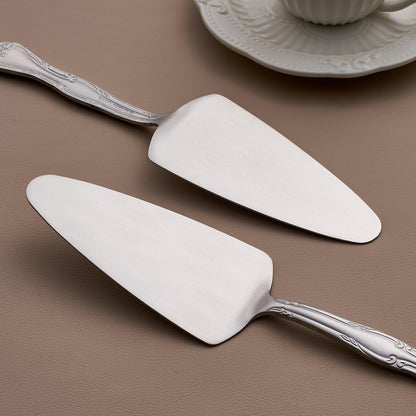3-Piece Cake Server Set - 9.3-Inch Matte Black 430 Stainless Steel with Rose Handle Design - for Cake, Pie, Pizza, and Dessert Serving - Dishwasher Safe Pastry Server Set