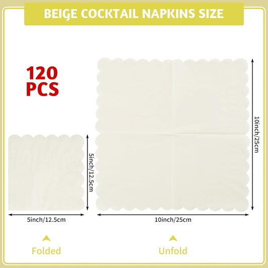 NatNarr 120 Pcs Cocktail Napkins Pink Mothers Day Paper Napkins Light Pink Dessert Beverage Napkin Cute Scalloped Party Napkin for Baby Bridal Shower, Birthday, 5 x 5 Inch