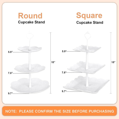 Mwellewm 10Pcs Cupcake Stand,Dessert Table Display Set, 4 White 3 Tired Cake Stand 6 Plastic Serving Trays for Party Cookie Rack Desert Tower Holder for Wedding Decor Baby Shower Tea Party Decorations