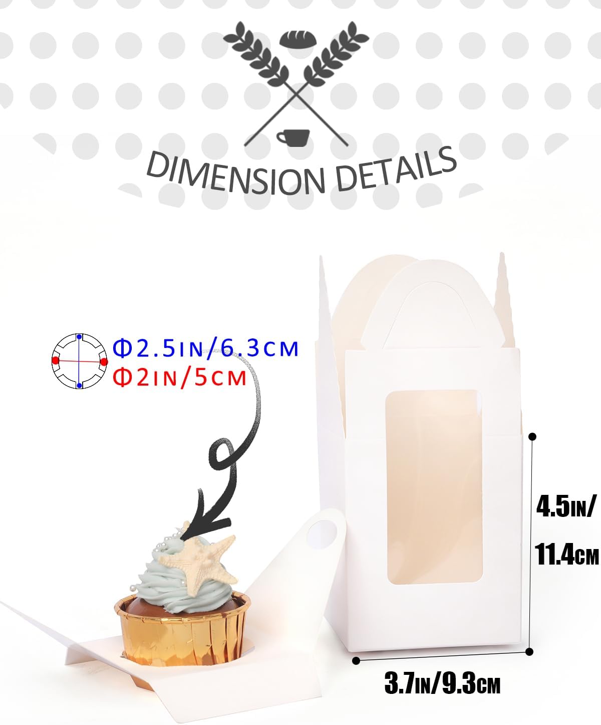 qiqee 60pcs Cupcake Boxes Individual Disposable White Single Box with Window 3.6 * 3.6 * 4.3inch Cupcake Containers/Holders