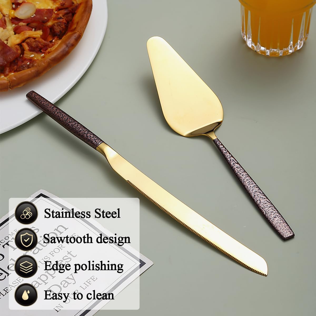 Evanda Wedding Cake Knife and Server Set, Cake Cutte Pie Server for Everyday, Wedding and Birthdays, Dishwasher Safe