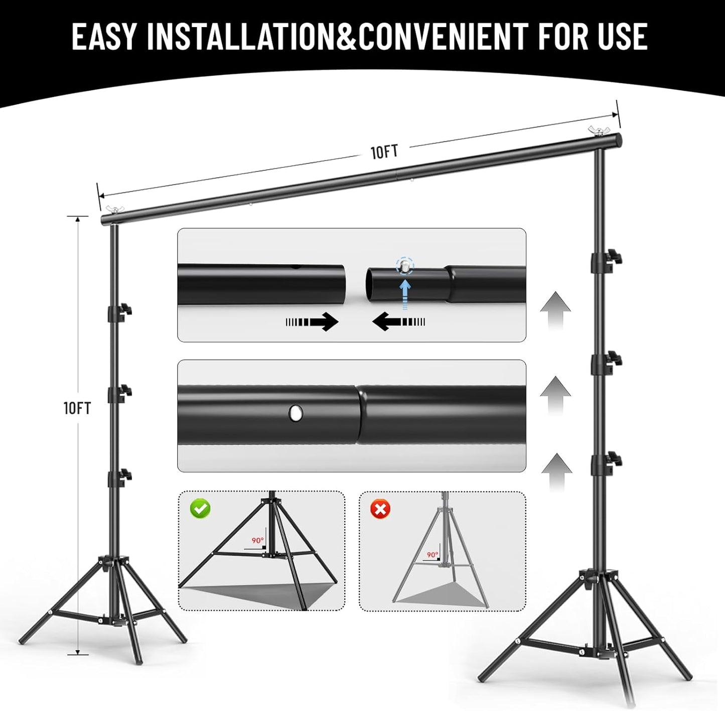 BEIYANG 6.5x6.5 FT Backdrop Stand, Adjustable Photo Background Stand Support kit with Carry Bag for Parties, Decoration, Wedding, Photo Video Studio Shooting