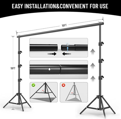 BEIYANG 6.5x6.5 FT Backdrop Stand, Adjustable Photo Background Stand Support kit with Carry Bag for Parties, Decoration, Wedding, Photo Video Studio Shooting