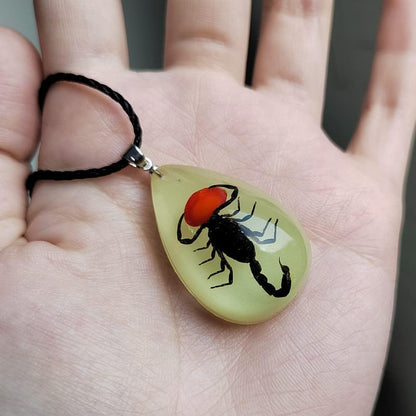 Glow in the Dark Necklace Black Scorpion Amber Resin Adjustable Necklace Pendent with Insect Sample Inside Birthday Gift for Lover Friends