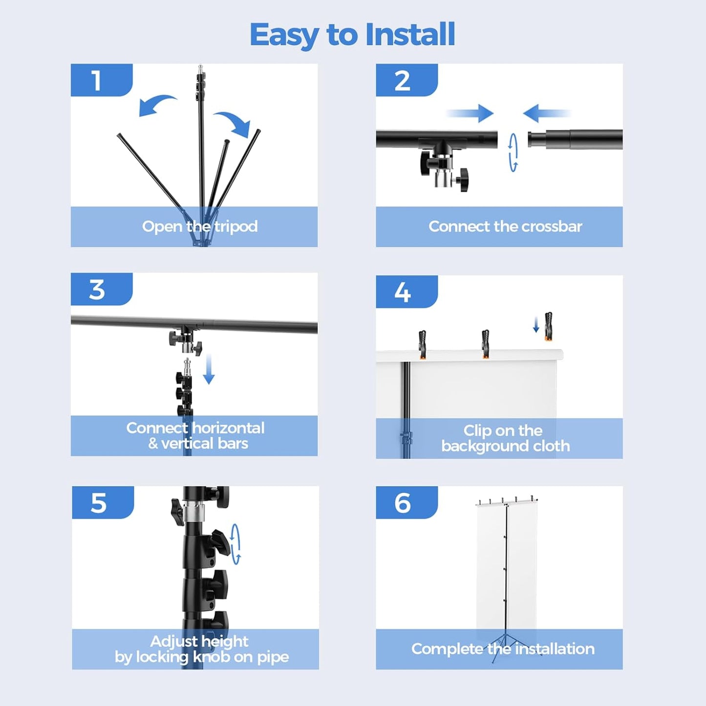 EMART 5 * 6.5ft White Photo Backdrop with Stand Kit for Photography Video Studio，White Screen Photoshoot Background Curtain with T-Shaped Portable Backdrop Stand Carrying Bag 5 Clamps