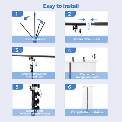 EMART 5 * 6.5ft White Photo Backdrop with Stand Kit for Photography Video Studio，White Screen Photoshoot Background Curtain with T-Shaped Portable Backdrop Stand Carrying Bag 5 Clamps
